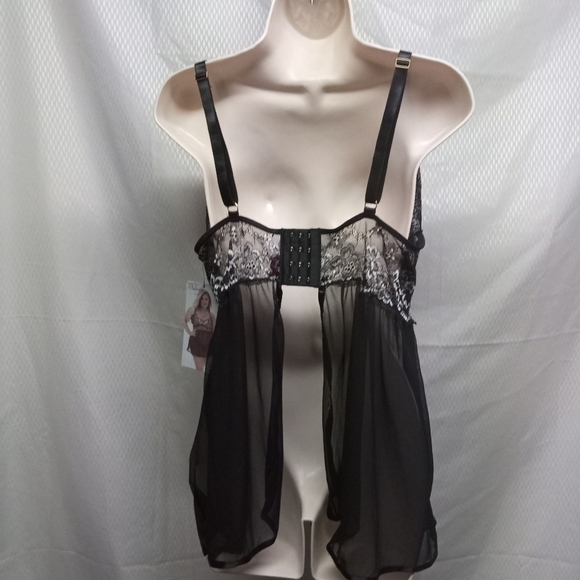 Seven til Midnight Cross dye Lace & Mash Babydoll Top, size 1X/2X , Black /Wht - Picture 3 of 13